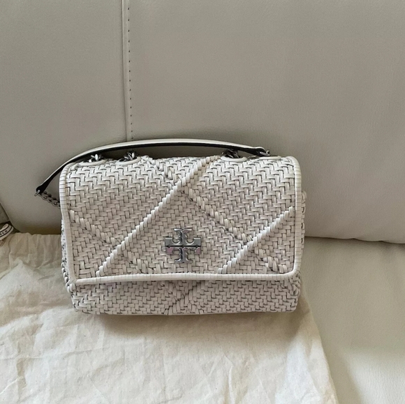 Tory Burch Kira Diamond woven small convertible shoulder bag ivory color - Picture 9 of 16